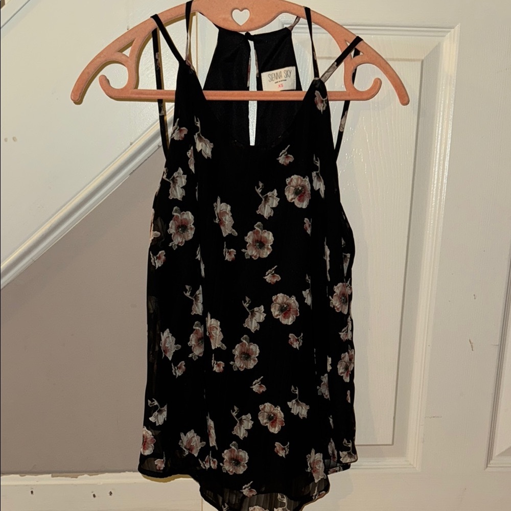 Sienna Sky XS Floral Black Double Strap Sleeveless Top